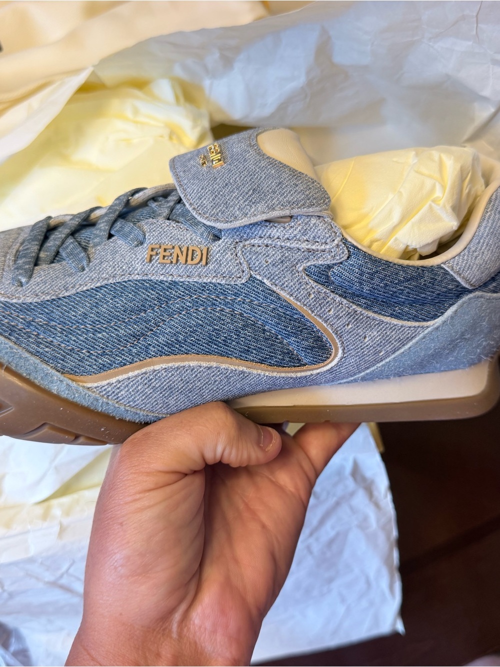 Fendi Yellow & Tan Shoe Box with Label